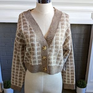 NEW ASTR briarwood checkered cardigan in taupe-white check Size XS